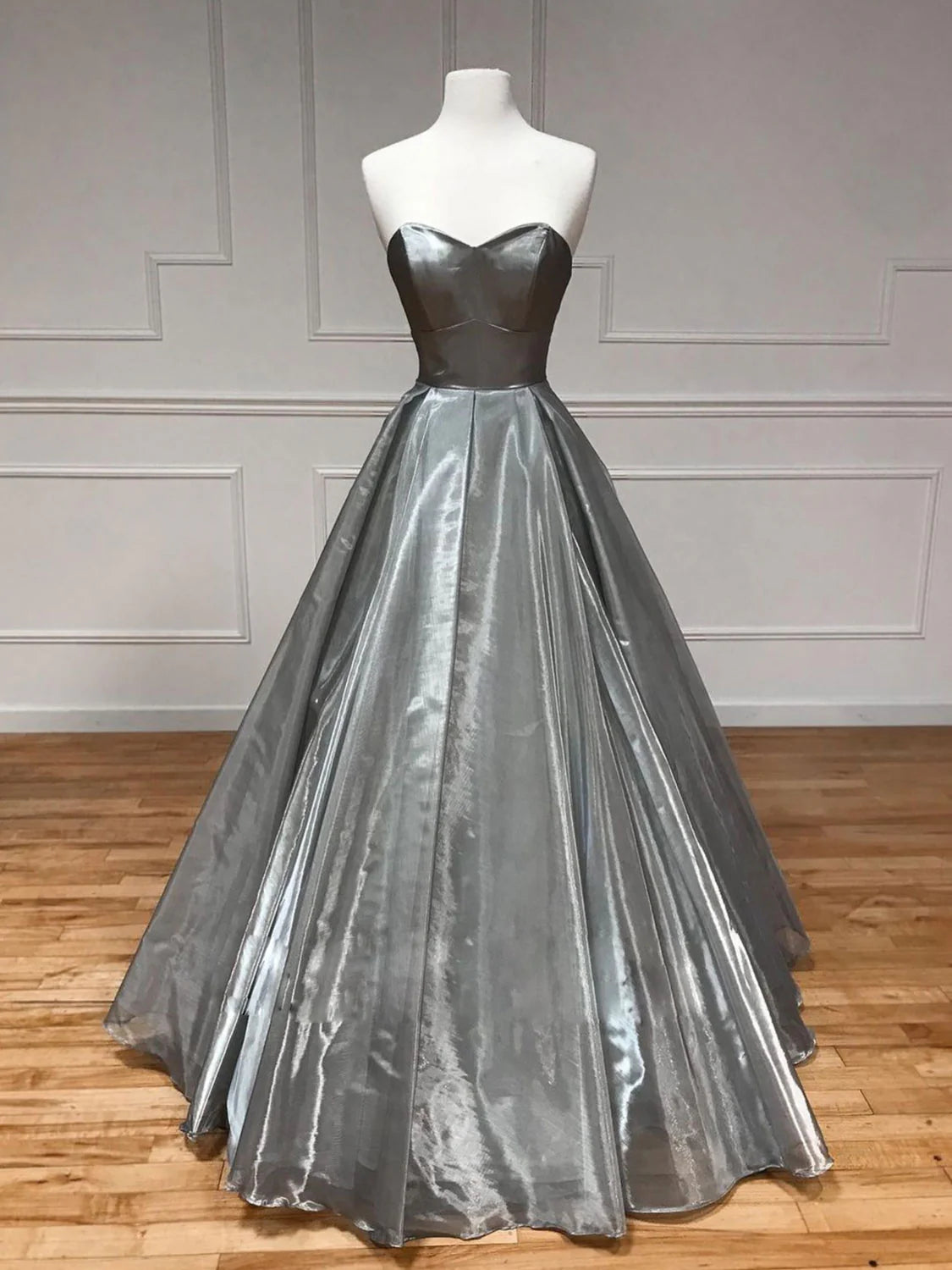 Wholesale Simple sweetheart neck satin gray long prom dress gray formal party dress gowns evening dresses